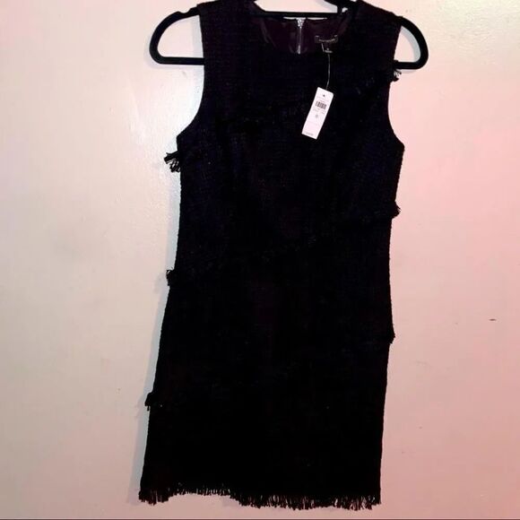 Talbots Black Tweed Fringed Sleeveless Dress Career Cocktail Party - Picture 2 of 10